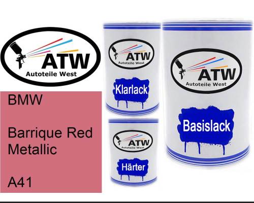 BMW, Barrique Red Metallic, A41: 500ml Lackdose + 500ml Klarlack + 250ml Härter - Set, von ATW Autoteile West.